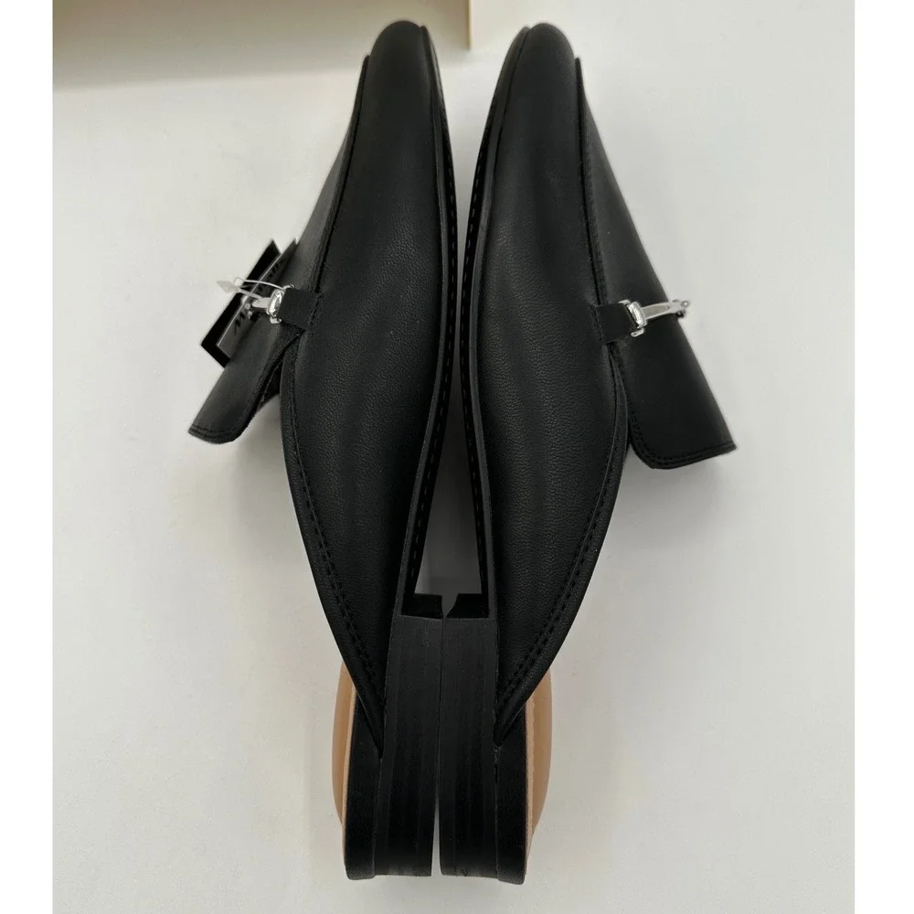 RACHEL ZOE Alani Black Faux Leather Mules Silver Horsebit Buckle Detail NWT 10 - Picture 9 of 12